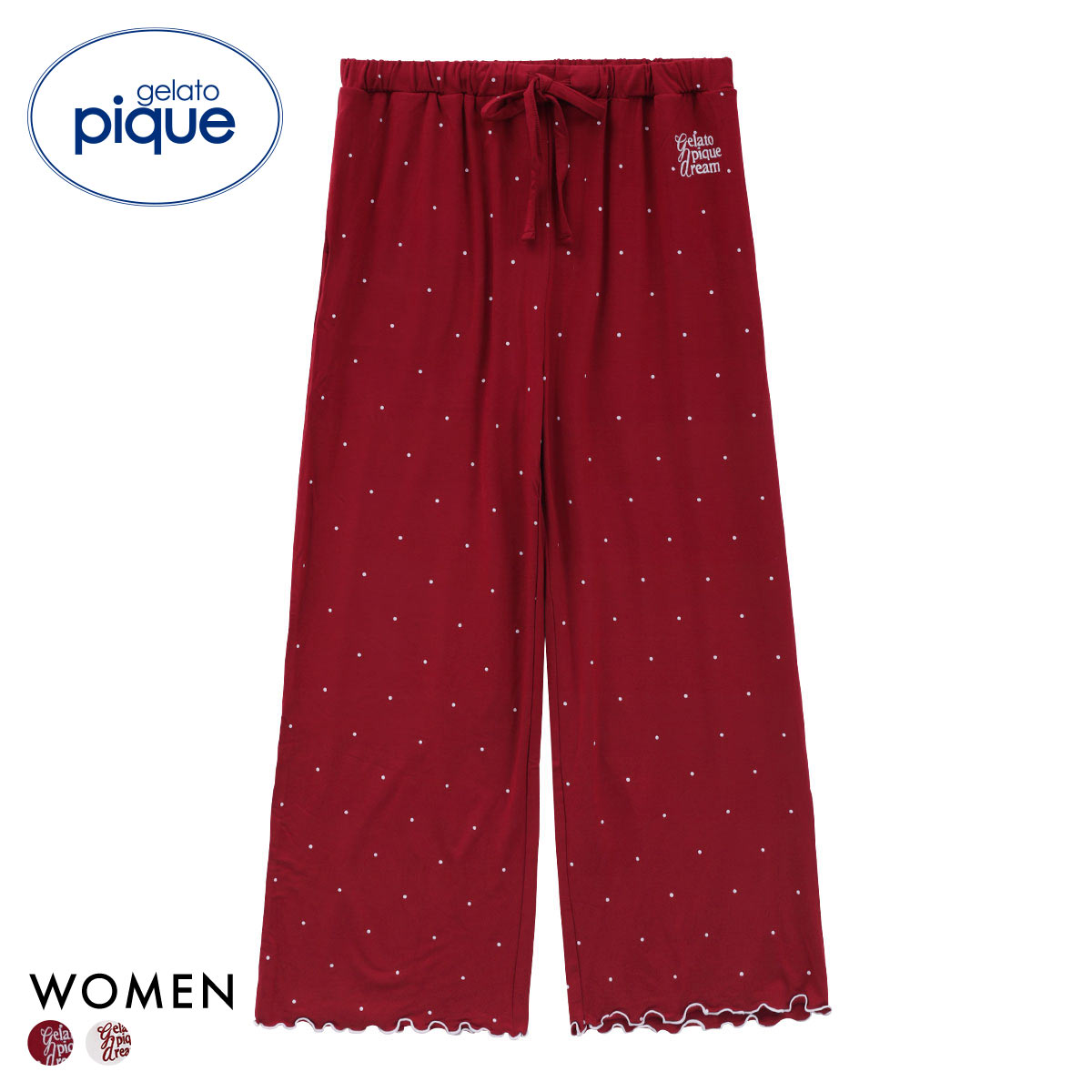 ジェラートピケ レディース ドット柄ロングパンツ ジェラピケ パジャマ ルームウェア gelato pique HOLIDAY(RE-レッド-Free)