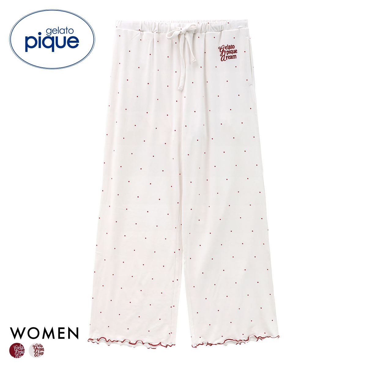 ジェラートピケ レディース ドット柄ロングパンツ ジェラピケ パジャマ ルームウェア gelato pique HOLIDAY(OW-オフホワイト-Free)