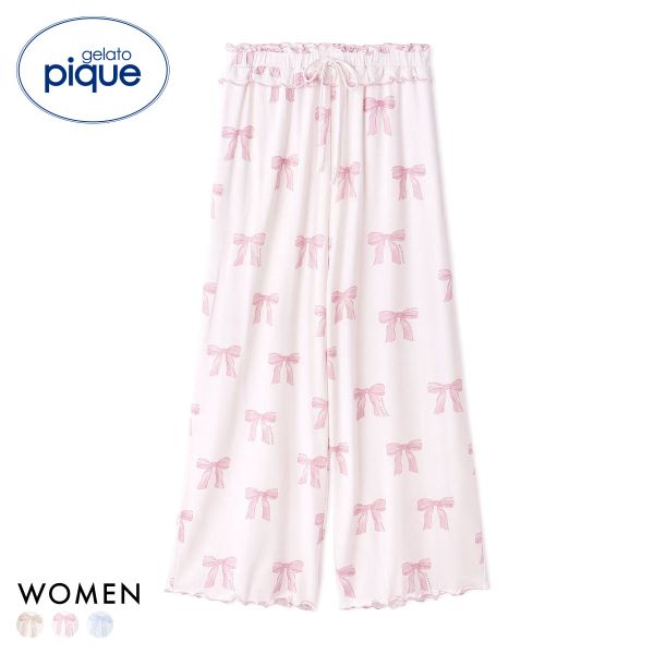 ジェラートピケ レディース リボン柄ロングパンツ ジェラピケ パジャマ ルームウェア gelato pique
