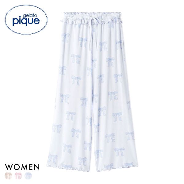 ジェラートピケ レディース リボン柄ロングパンツ ジェラピケ パジャマ ルームウェア gelato pique