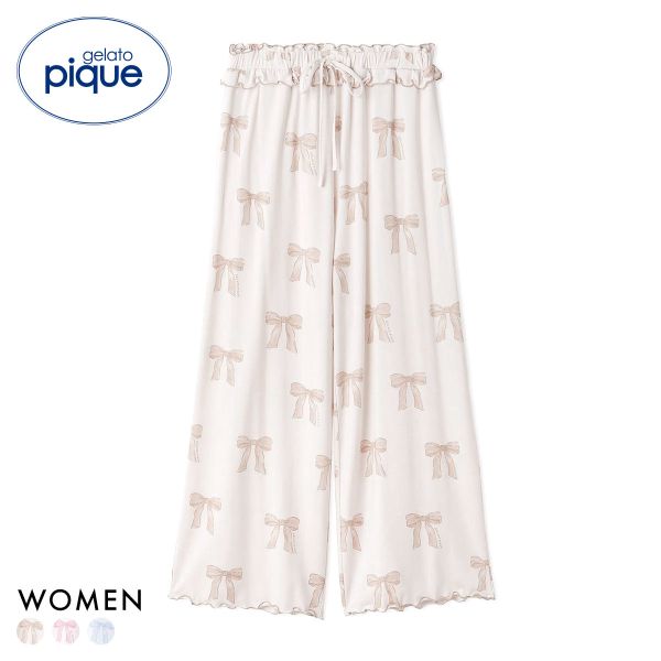ジェラートピケ レディース リボン柄ロングパンツ ジェラピケ パジャマ ルームウェア gelato pique ジェラートピケ レディース リボン柄ロングパンツ ジェラピケ パジャマ ルームウェア gelato pique
