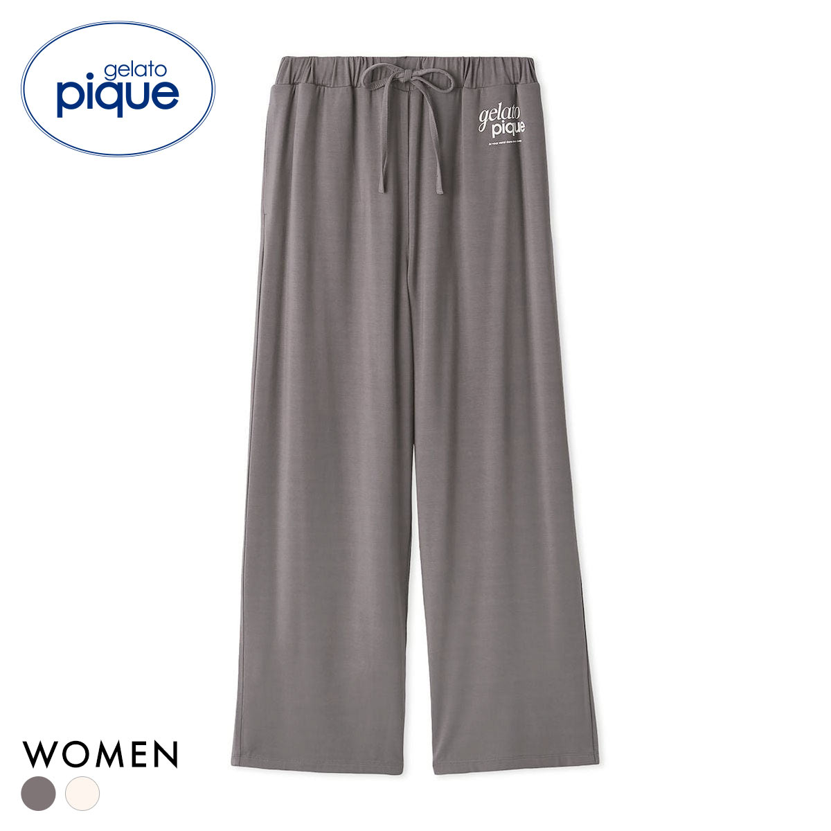 ジェラートピケ レディース レーヨンロゴロングパンツ ジェラピケ パジャマ ルームウェア gelato pique(DGY-濃グレー-Free)