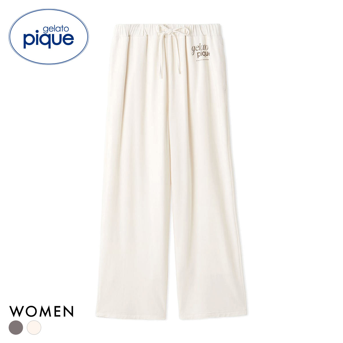 ジェラートピケ レディース レーヨンロゴロングパンツ ジェラピケ パジャマ ルームウェア gelato pique(CR-クリーム-Free)