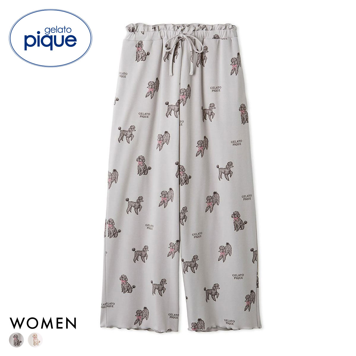 ジェラートピケ レディース プードル柄ロングパンツ ジェラピケ パジャマ ルームウェア gelato pique(GY-グレー-Free)