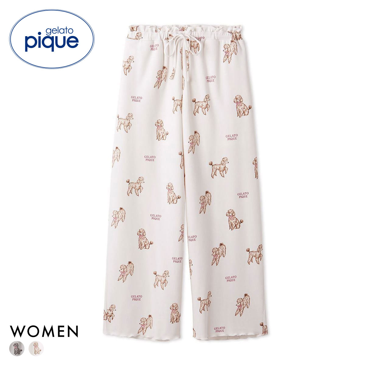 ジェラートピケ レディース プードル柄ロングパンツ ジェラピケ パジャマ ルームウェア gelato pique(OW-オフホワイト-Free)