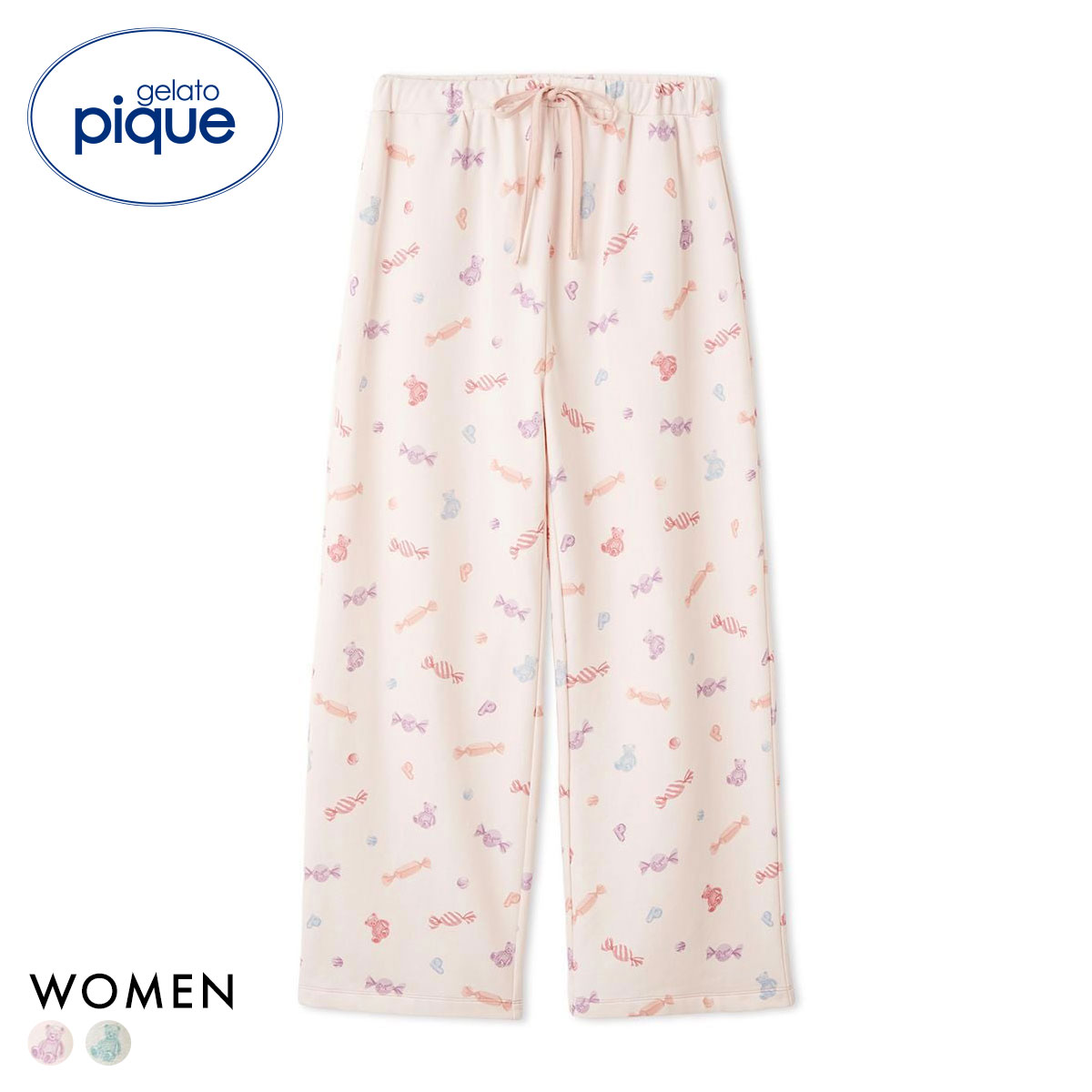 ジェラートピケ レディース キャンディ柄ロングパンツ ジェラピケ パジャマ ルームウェア gelato pique(PI-ピンク-Free)