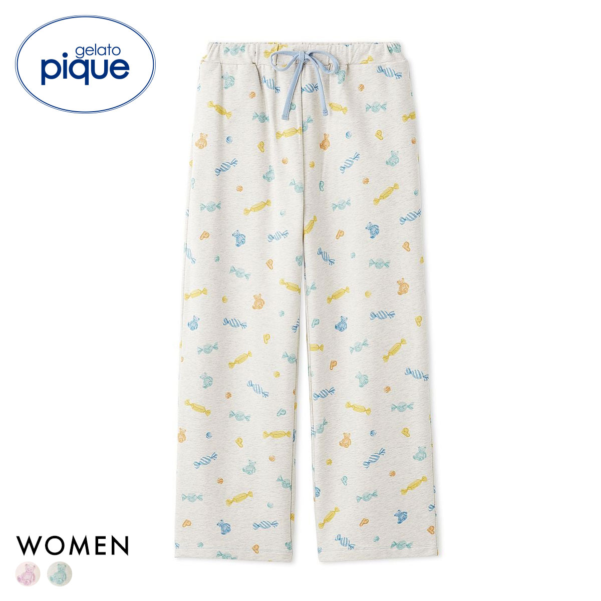 ジェラートピケ レディース キャンディ柄ロングパンツ ジェラピケ パジャマ ルームウェア gelato pique(GY-グレー-Free)