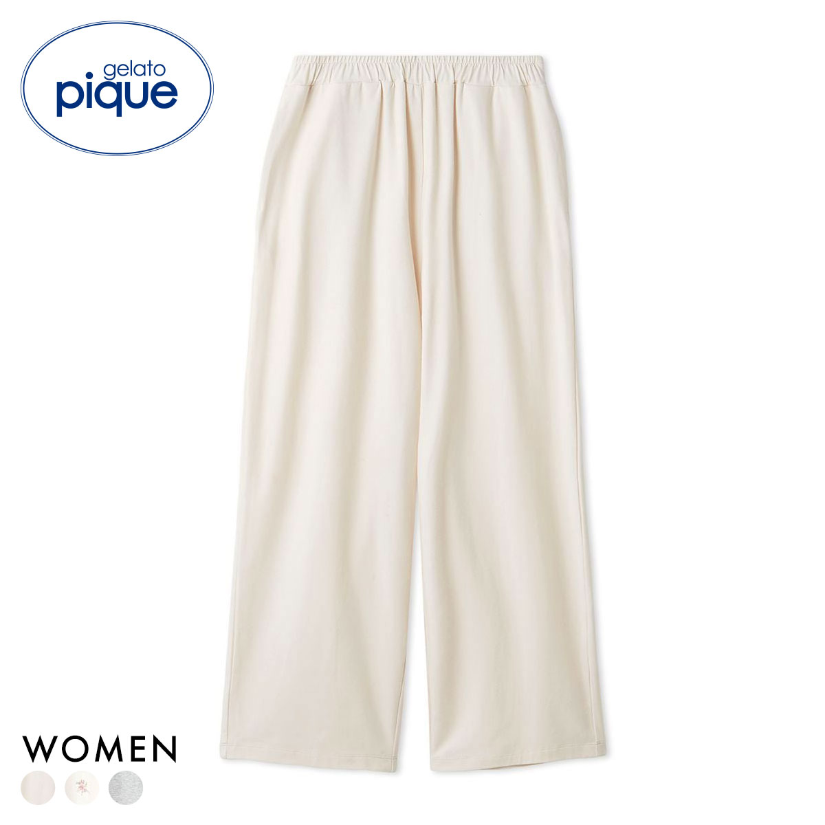 ジェラートピケ レディース カレッジロゴロングパンツ ジェラピケ パジャマ ルームウェア gelato pique(IV-アイボリー-Free)