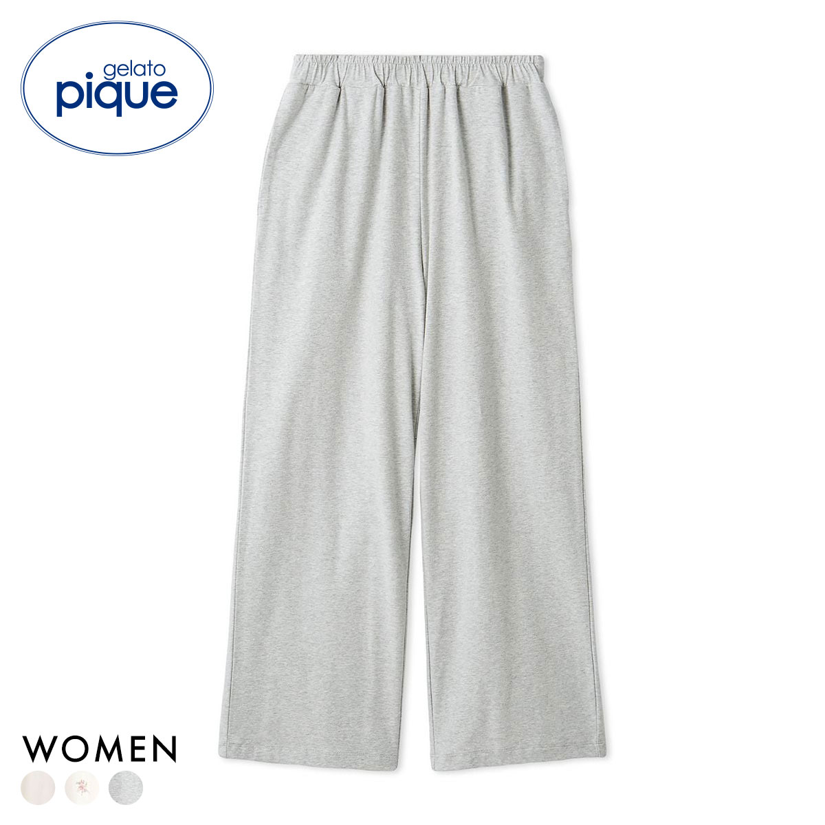 ジェラートピケ レディース カレッジロゴロングパンツ ジェラピケ パジャマ ルームウェア gelato pique(GY-グレー-Free)