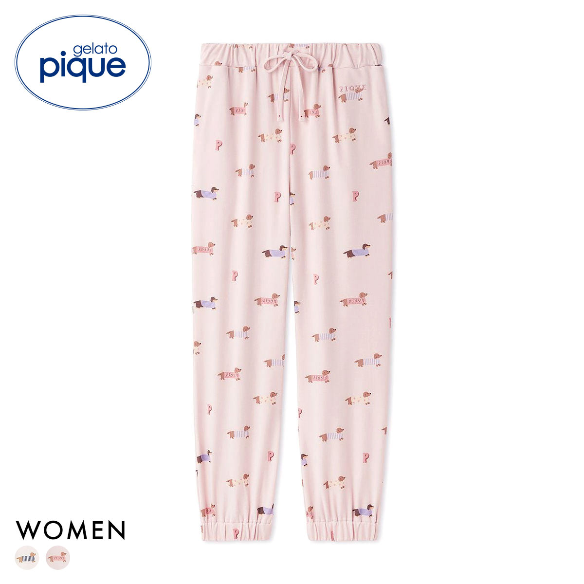 ジェラートピケ レディース ダックスフンド柄ロングパンツ ジェラピケ パジャマ ルームウェア gelato pique(PI-ピンク-Free)
