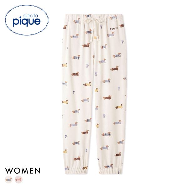 ジェラートピケ レディース ダックスフンド柄ロングパンツ ジェラピケ パジャマ ルームウェア gelato pique