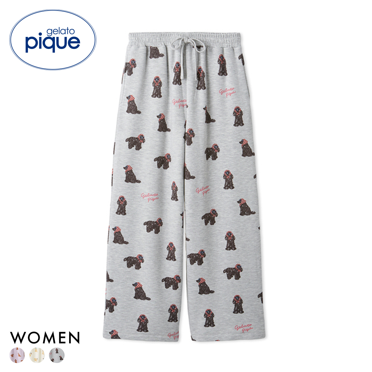ジェラートピケ レディース スカーフDOG柄ロングパンツ ジェラピケ パジャマ ルームウェア gelato pique(GY-グレー-Free)