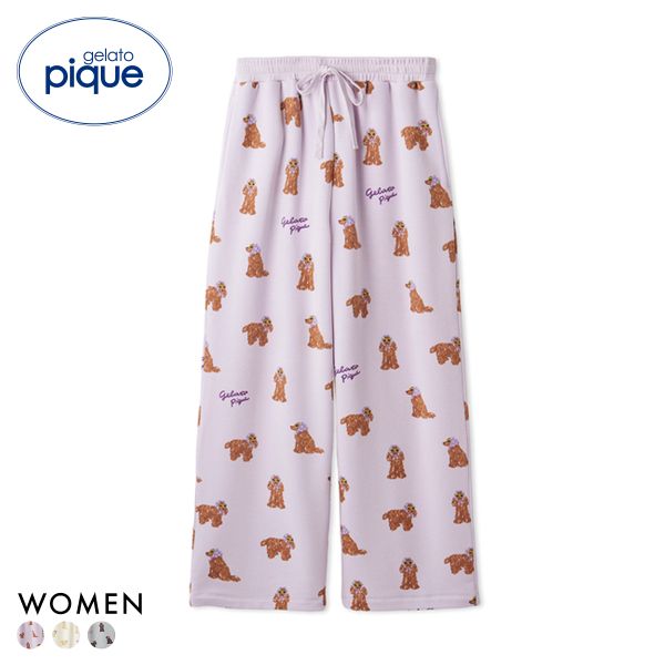 ジェラートピケ レディース スカーフDOG柄ロングパンツ ジェラピケ パジャマ ルームウェア gelato pique