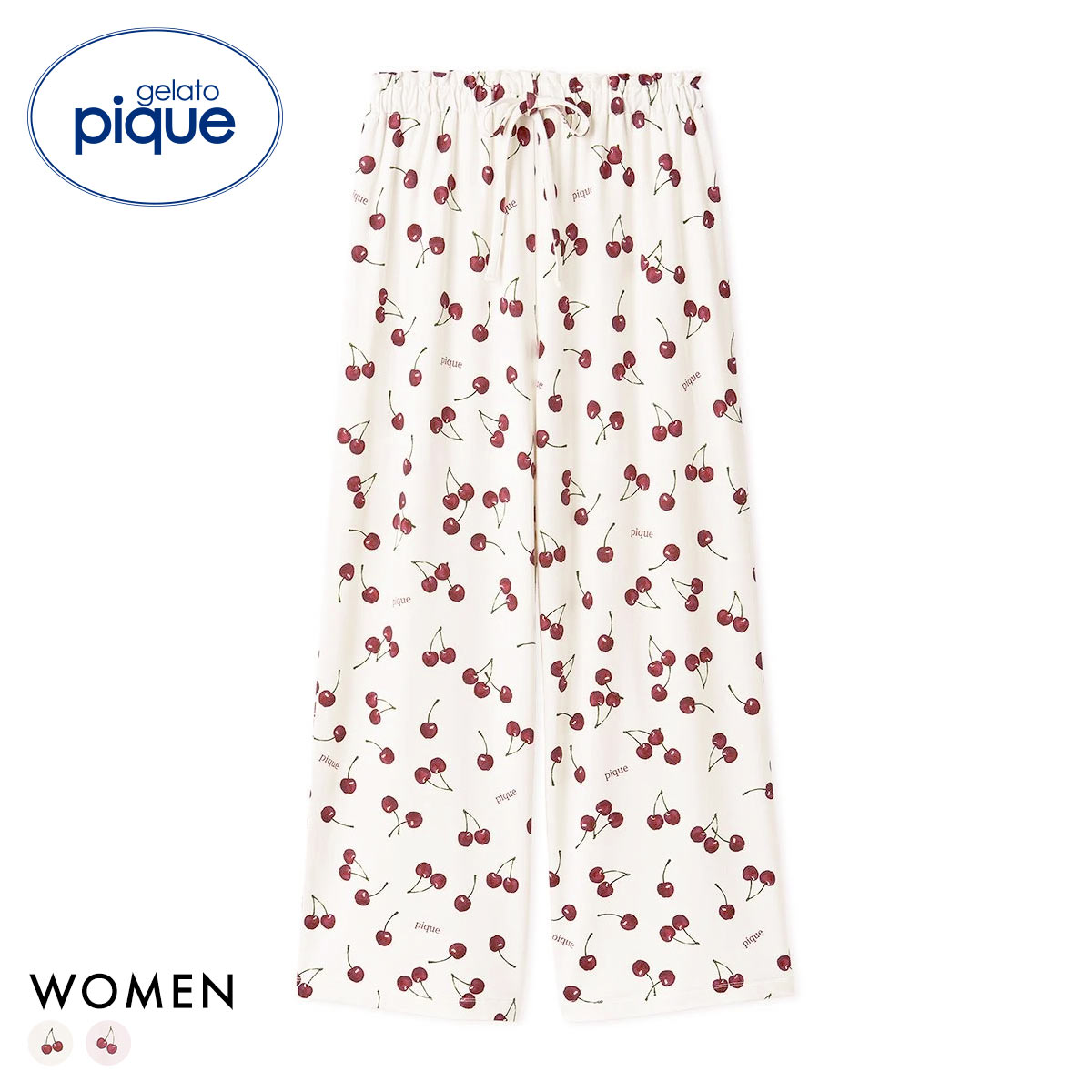 ジェラートピケ レディース チェリー柄ロングパンツ ジェラピケ パジャマ ルームウェア gelato pique(OW-オフホワイト-Free)