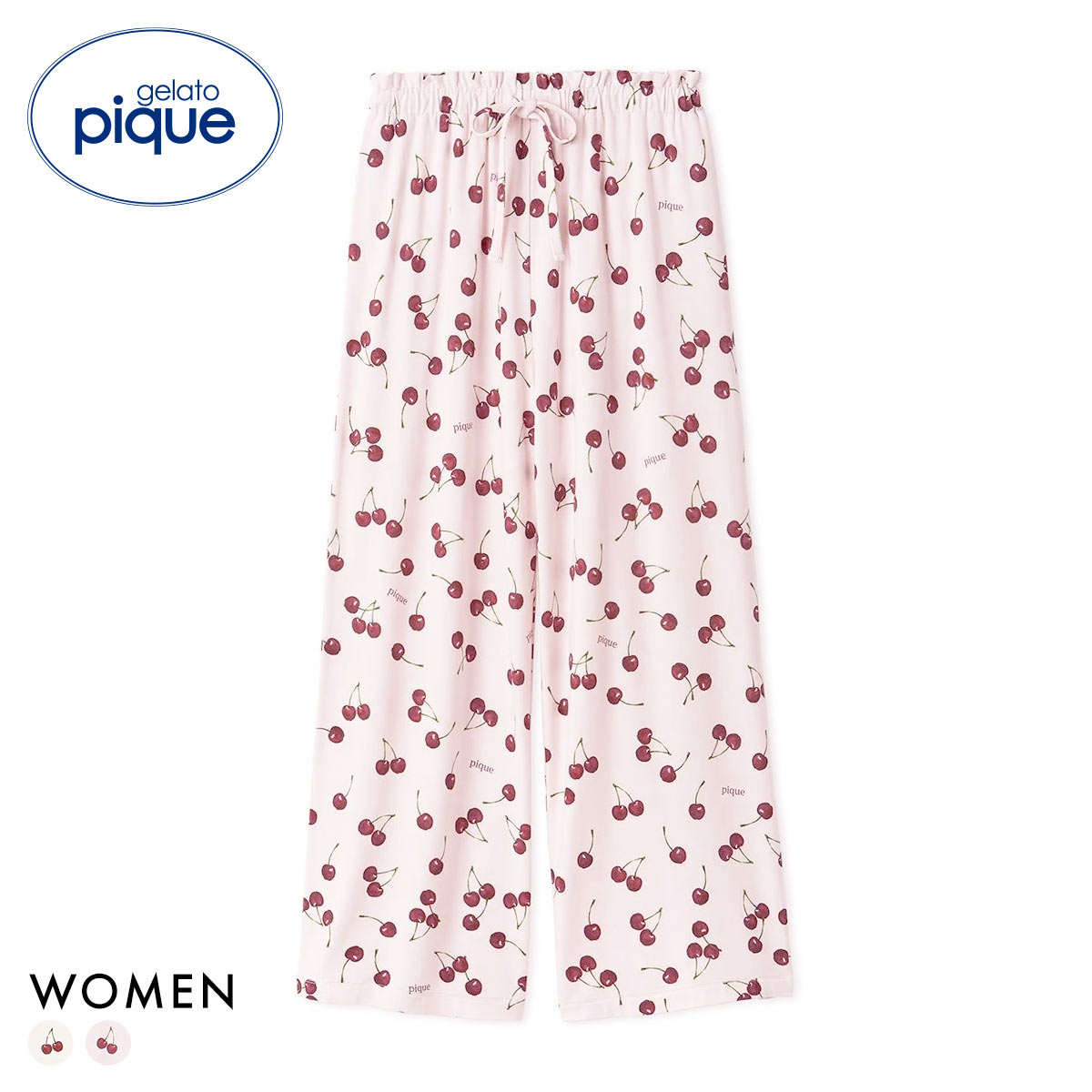 ジェラートピケ レディース チェリー柄ロングパンツ ジェラピケ パジャマ ルームウェア gelato pique(PI-ピンク-Free)