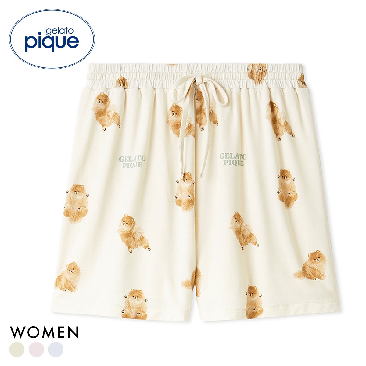 ジェラートピケ レディース ドッグ柄ショートパンツ ジェラピケ パジャマ ルームウェア gelato pique(CR-クリーム-Free)