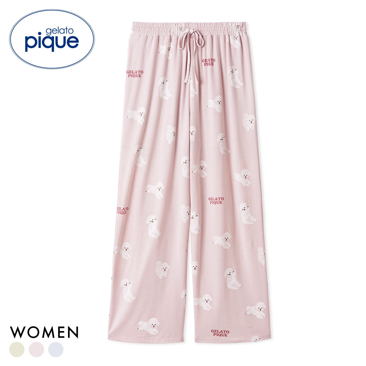 ジェラートピケ レディース ドッグ柄ロングパンツ ジェラピケ パジャマ ルームウェア gelato pique(LPI-薄ピンク-Free)