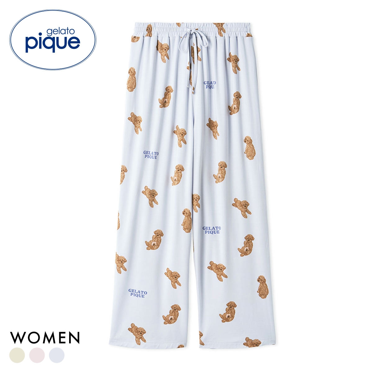 ジェラートピケ レディース ドッグ柄ロングパンツ ジェラピケ パジャマ ルームウェア gelato pique(BU-ブルー-Free)