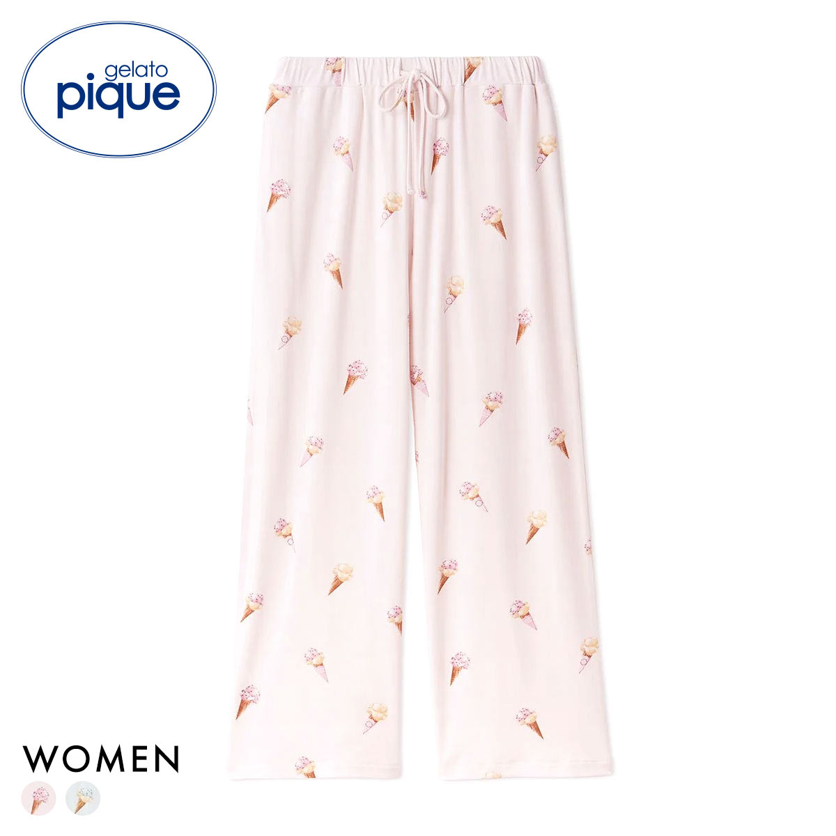 ジェラートピケ レディース アイス柄ロングパンツ ジェラピケ パジャマ ルームウェア gelato pique(PI-ピンク-Free)