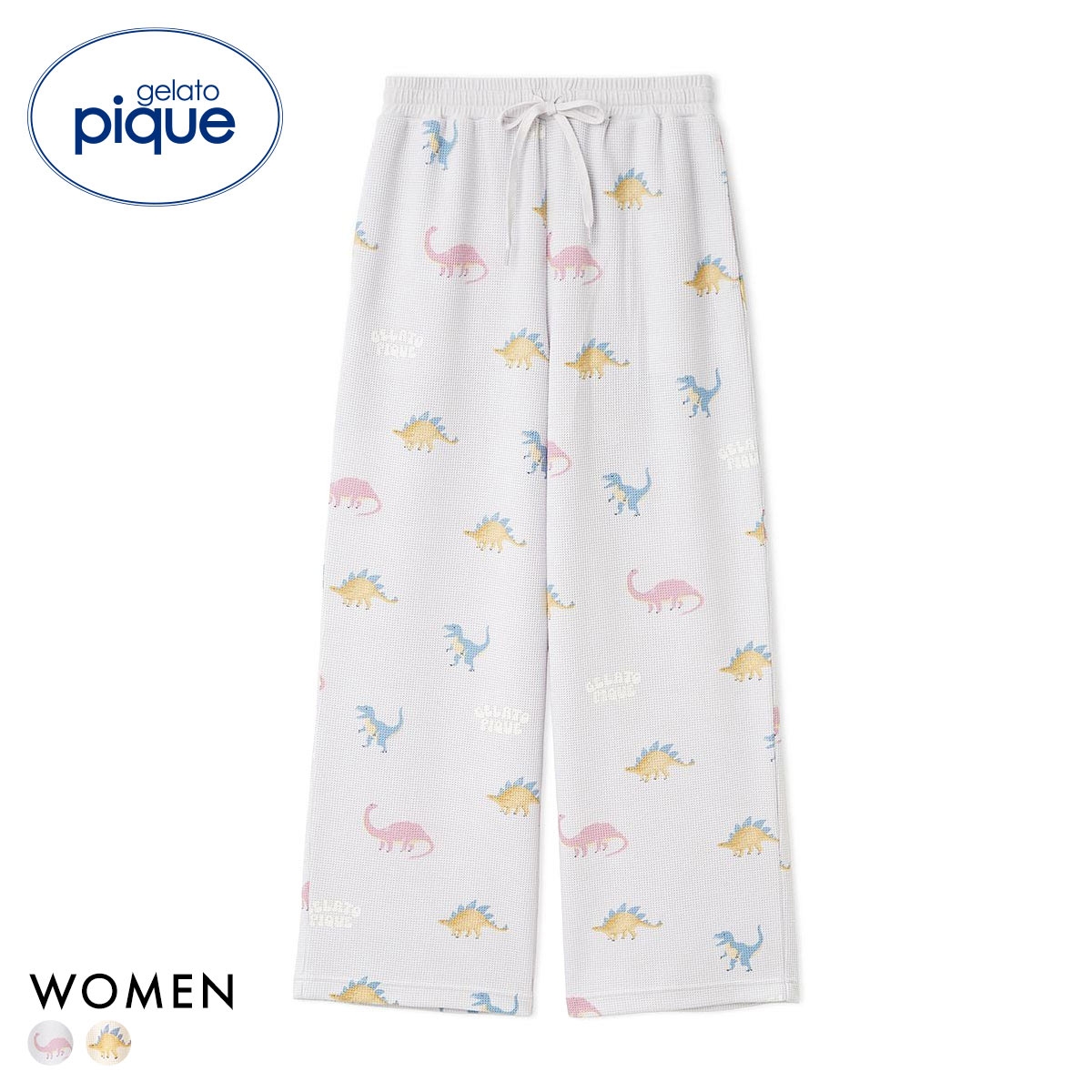 ジェラートピケ レディース ダイナソー柄ワッフルロングパンツ ジェラピケ パジャマ ルームウェア gelato pique(BU-ブルー-Free)