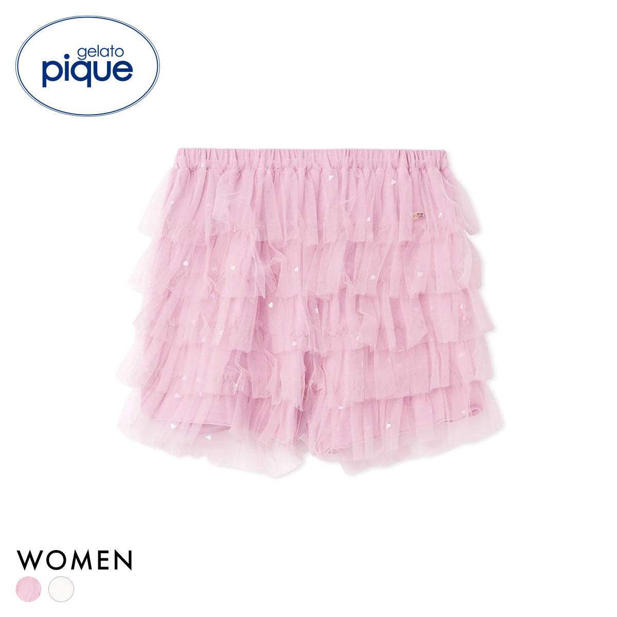 ジェラートピケ レディース ハート柄チュールショートパンツ ジェラピケ パジャマ ルームウェア gelato pique(PI-ピンク-Free)