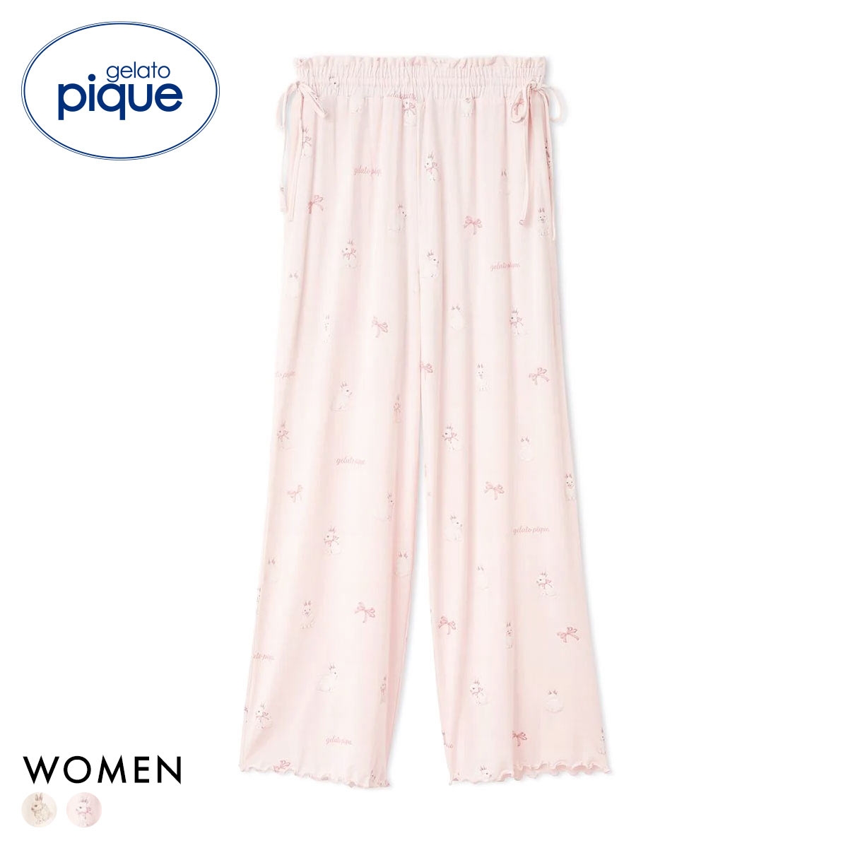 ジェラートピケ レディース ラビットラビット柄ロングパンツ ジェラピケ パジャマ ルームウェア gelato pique(PI-ピンク-Free)