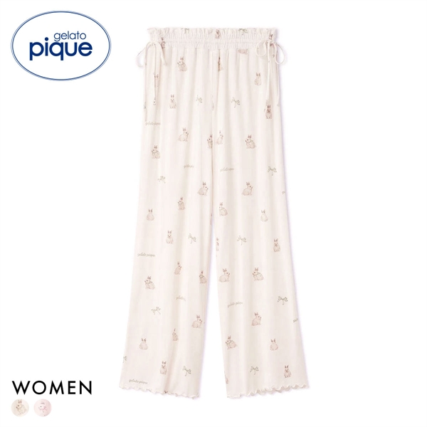 ジェラートピケ レディース ラビットラビット柄ロングパンツ ジェラピケ パジャマ ルームウェア gelato pique