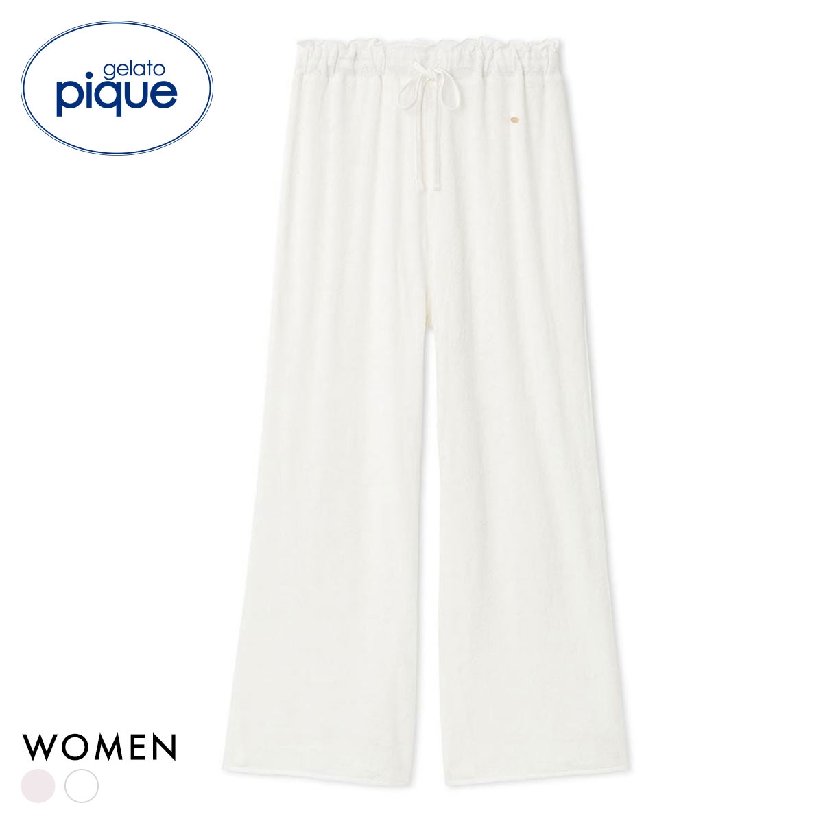 ジェラートピケ レディース さくらレーシージャガードロングパンツ ジェラピケ パジャマ ルームウェア gelato pique(OW-オフホワイト-Free)