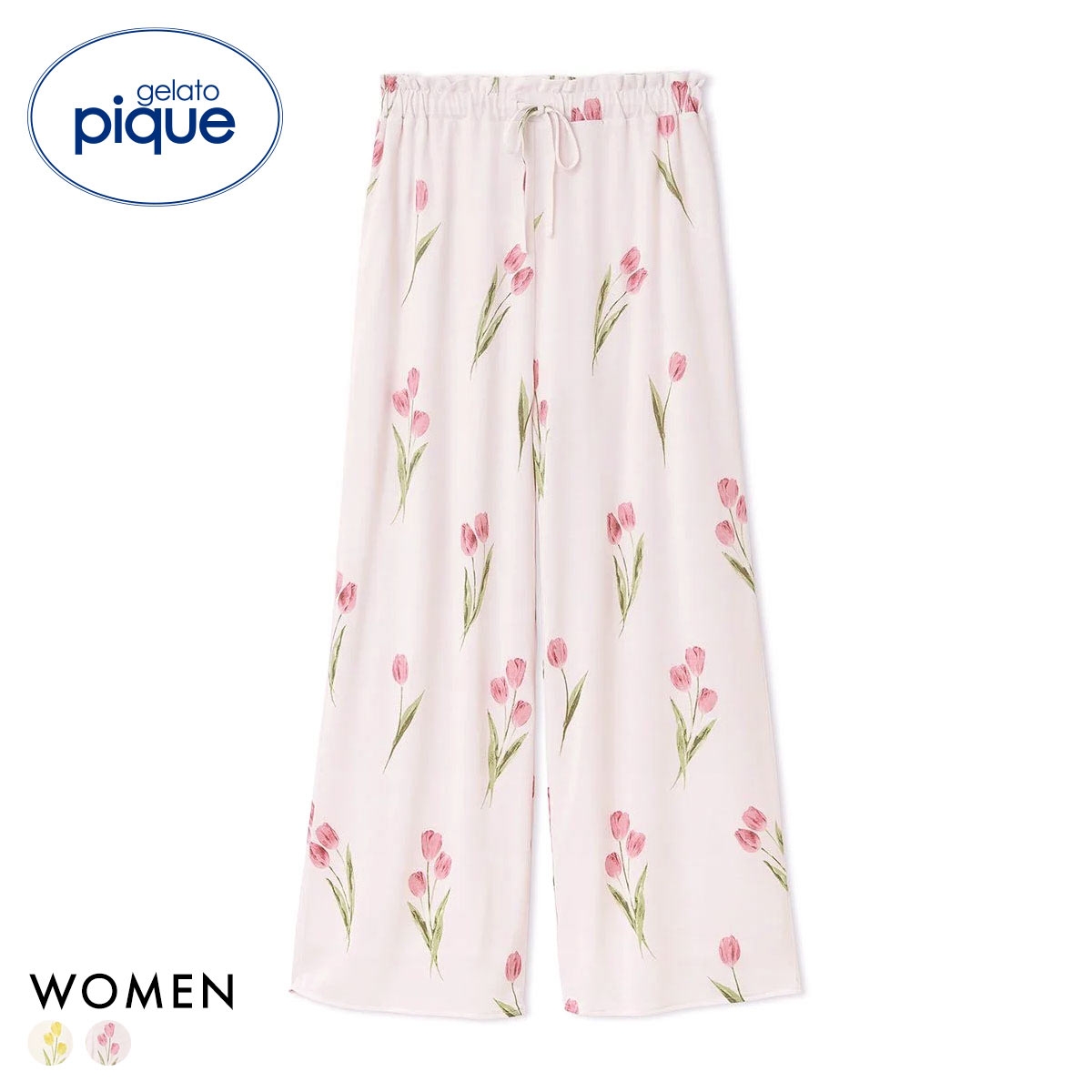 ジェラートピケ レディース チューリップ柄ロングパンツ ジェラピケ パジャマ ルームウェア gelato pique(PI-ピンク-Free)