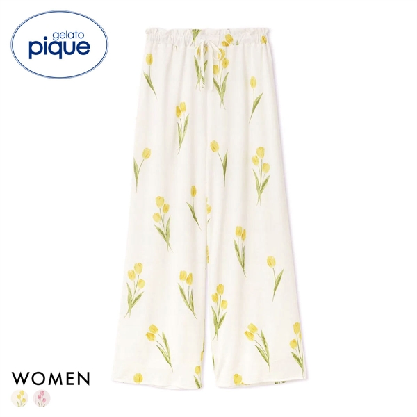 ジェラートピケ レディース チューリップ柄ロングパンツ ジェラピケ パジャマ ルームウェア gelato pique