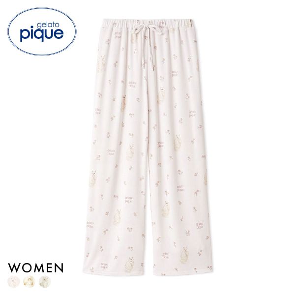 ジェラートピケ レディース フラワーキャット柄ロングパンツ ジェラピケ パジャマ ルームウェア gelato pique 猫の日