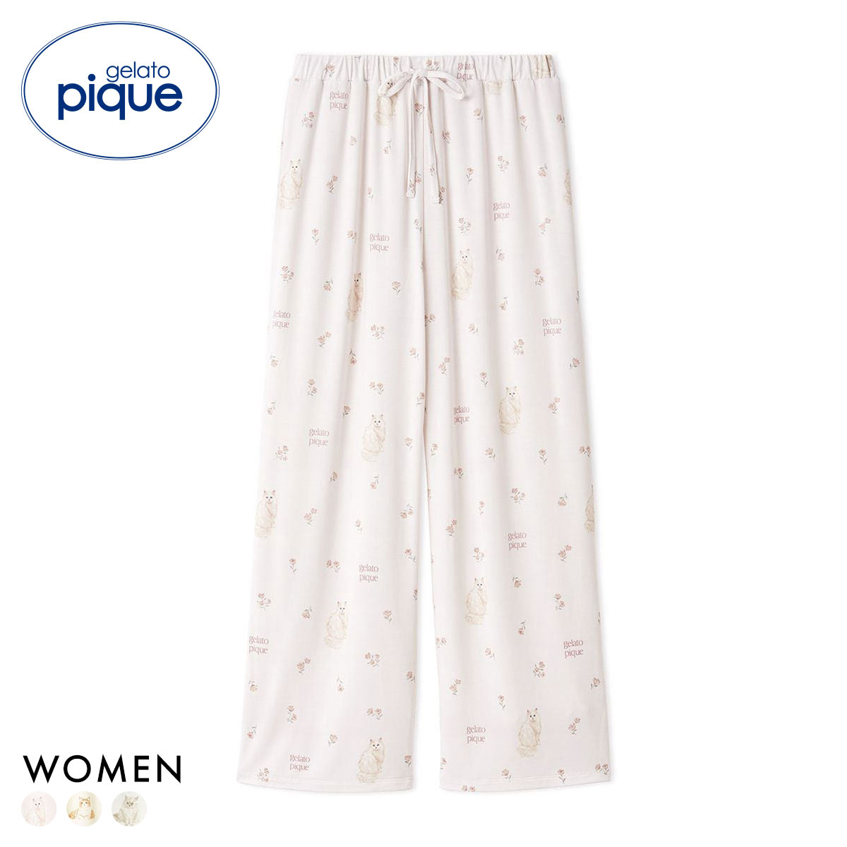 ジェラートピケ レディース フラワーキャット柄ロングパンツ ジェラピケ パジャマ ルームウェア gelato pique 猫の日