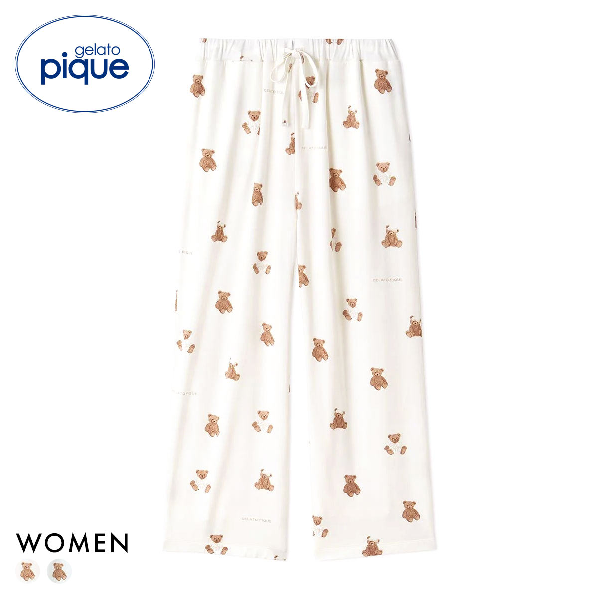 ジェラートピケ レディース 抗菌防臭バスローブベア柄ロングパンツ ジェラピケ パジャマ ルームウェア gelato pique(OW-オフホワイト-Free)