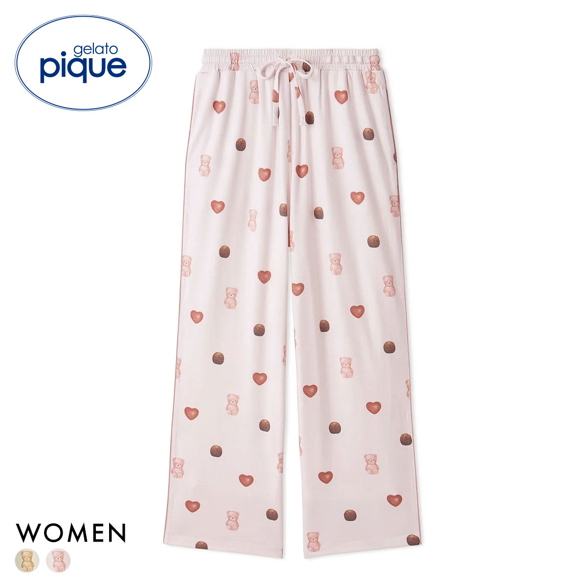 ジェラートピケ レディース Valentine 総柄ロングパンツ ジェラピケ パジャマ ルームウェア gelato pique バレンタイン(PI-ピンク-Free)