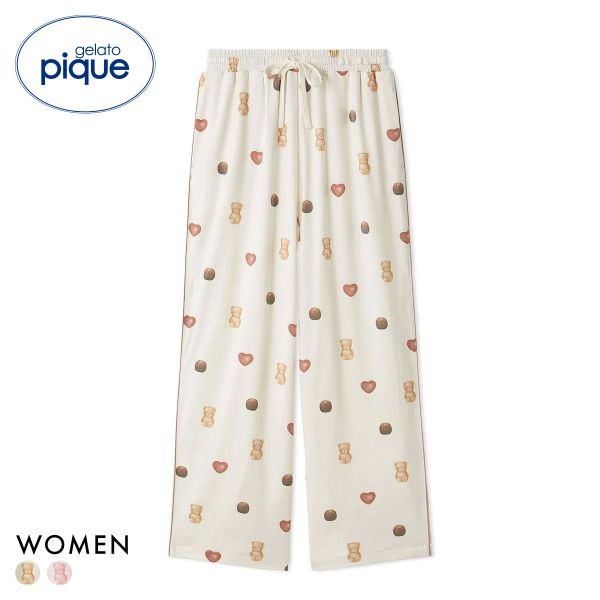 ジェラートピケ レディース Valentine 総柄ロングパンツ ジェラピケ パジャマ ルームウェア gelato pique バレンタイン