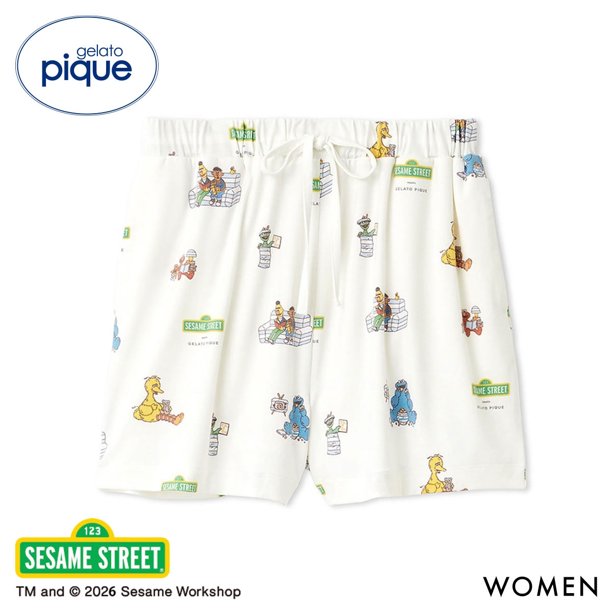 ジェラートピケ レディース SESAME STREET 総柄ショートパンツ ジェラピケ セサミストリート ルームウェア gelato pique