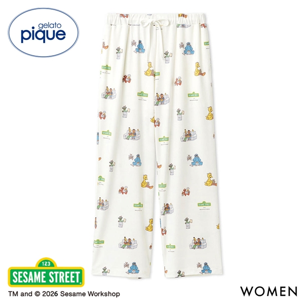 ジェラートピケ レディース SESAME STREET 総柄ロングパンツ ジェラピケ セサミストリート ルームウェア gelato pique