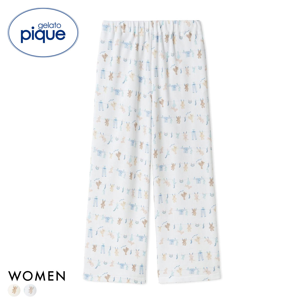 ジェラートピケ レディース ウォッシングアニマル柄ロングパンツ ジェラピケ パジャマ ルームウェア gelato pique(BU-ブルー-Free)