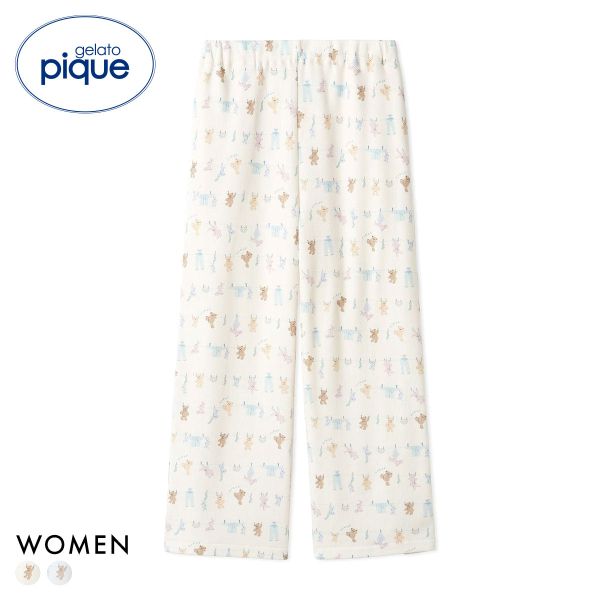 ジェラートピケ レディース ウォッシングアニマル柄ロングパンツ ジェラピケ パジャマ ルームウェア gelato pique