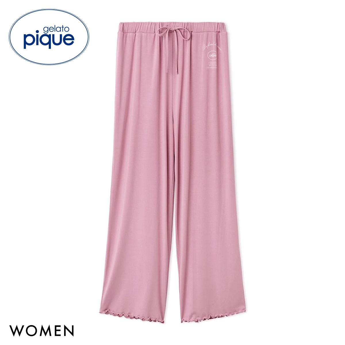 ジェラートピケ レディース レーヨンロゴメローロングパンツ ジェラピケ パジャマ ルームウェア gelato pique(PI-ピンク-Free)