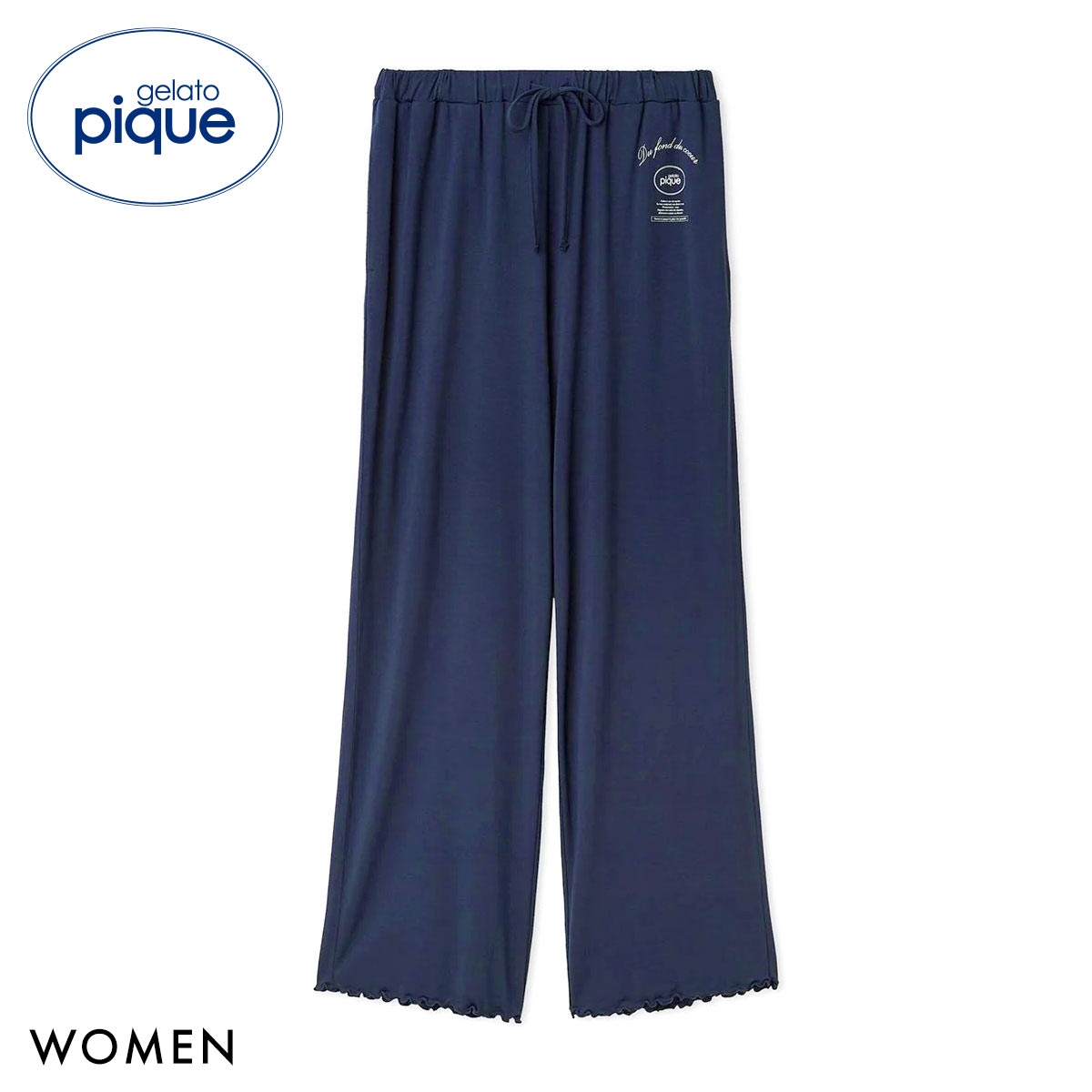 ジェラートピケ レディース レーヨンロゴメローロングパンツ ジェラピケ パジャマ ルームウェア gelato pique(NV-ネイビー-Free)