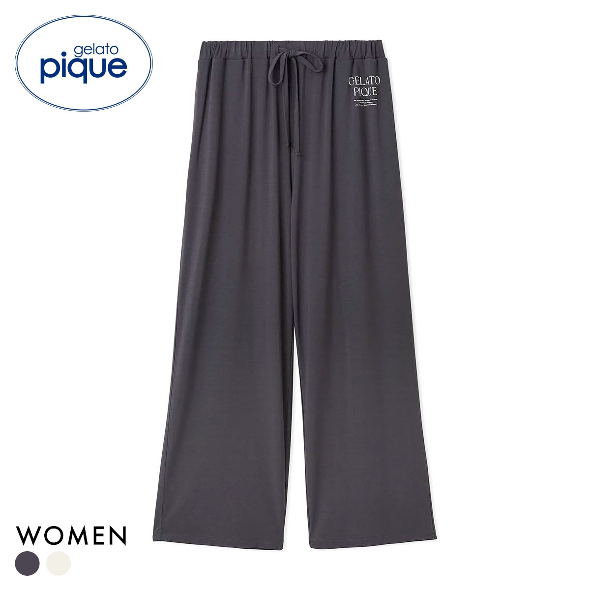 ジェラートピケ レディース レーヨンロゴロングパンツ ジェラピケ パジャマ ルームウェア gelato pique(DGY-濃グレー-Free)