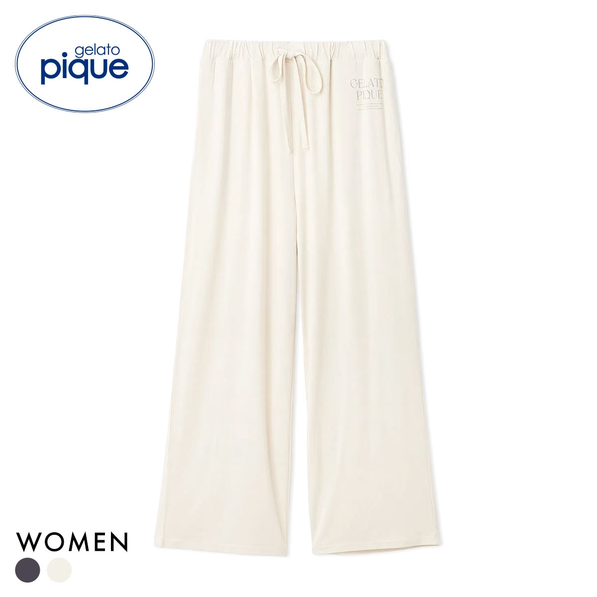 ジェラートピケ レディース レーヨンロゴロングパンツ ジェラピケ パジャマ ルームウェア gelato pique(CR-クリーム-Free)