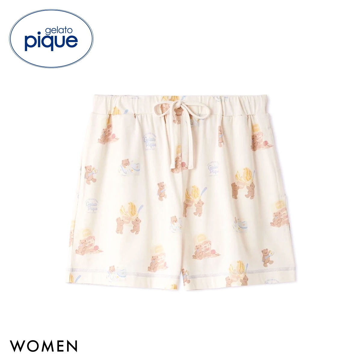ジェラートピケ レディース アイスクリームベア柄ショートパンツ ジェラピケ パジャマ ルームウェア gelato pique(CR-クリーム-Free)