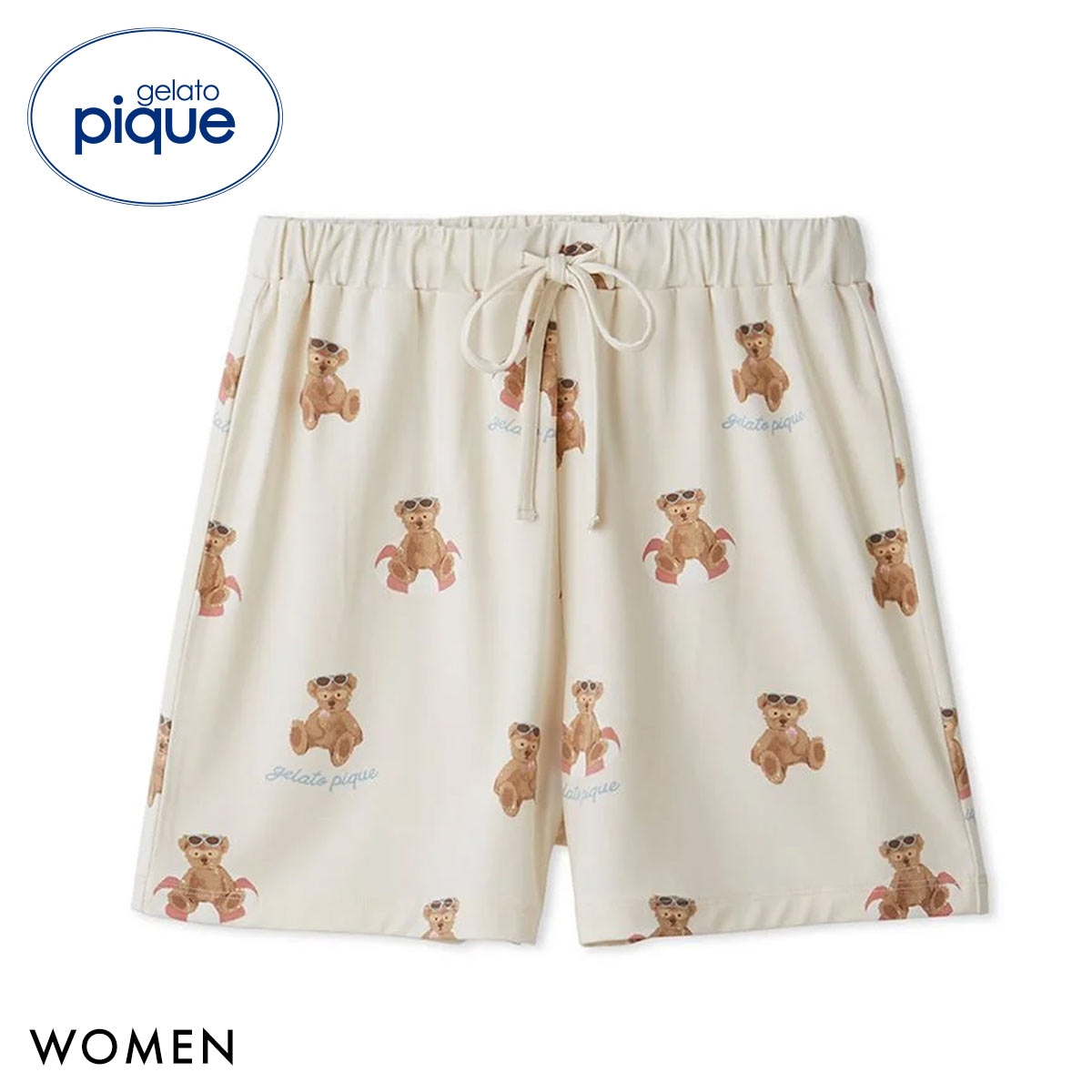 ジェラートピケ レディース 接触冷感 サマーベア柄ショートパンツ ジェラピケ パジャマ ルームウェア gelato pique(IV-アイボリー-Free)