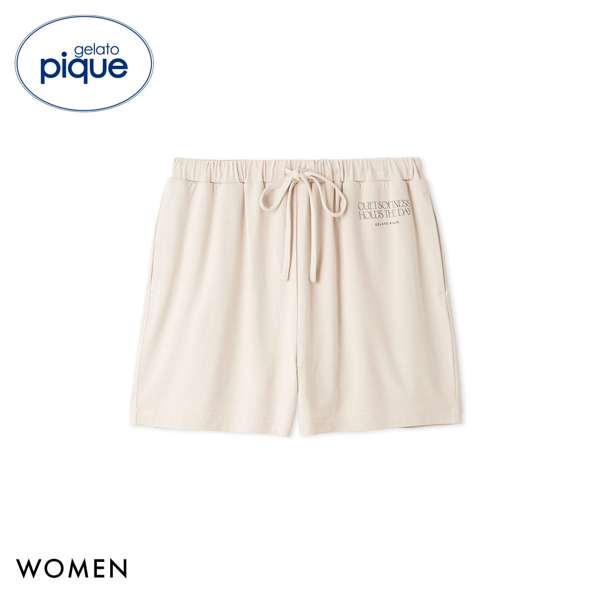 ジェラートピケ レディース 接触冷感 レーヨンロゴショートパンツ ジェラピケ パジャマ ルームウェア gelato pique(BE-ベージュ-Free)