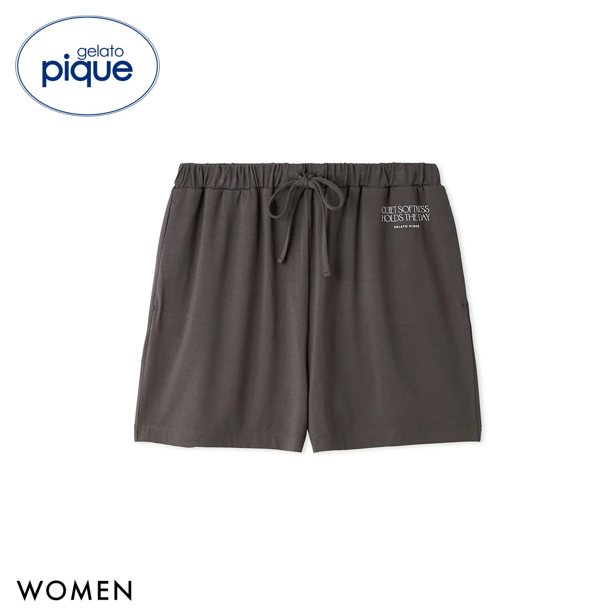 ジェラートピケ レディース 接触冷感 レーヨンロゴショートパンツ ジェラピケ パジャマ ルームウェア gelato pique(DGY-濃グレー-Free)