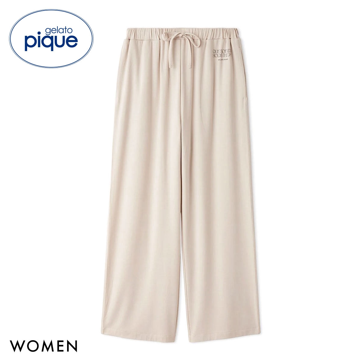 ジェラートピケ レディース 接触冷感 レーヨンロゴロングパンツ ジェラピケ パジャマ ルームウェア gelato pique(BE-ベージュ-Free)