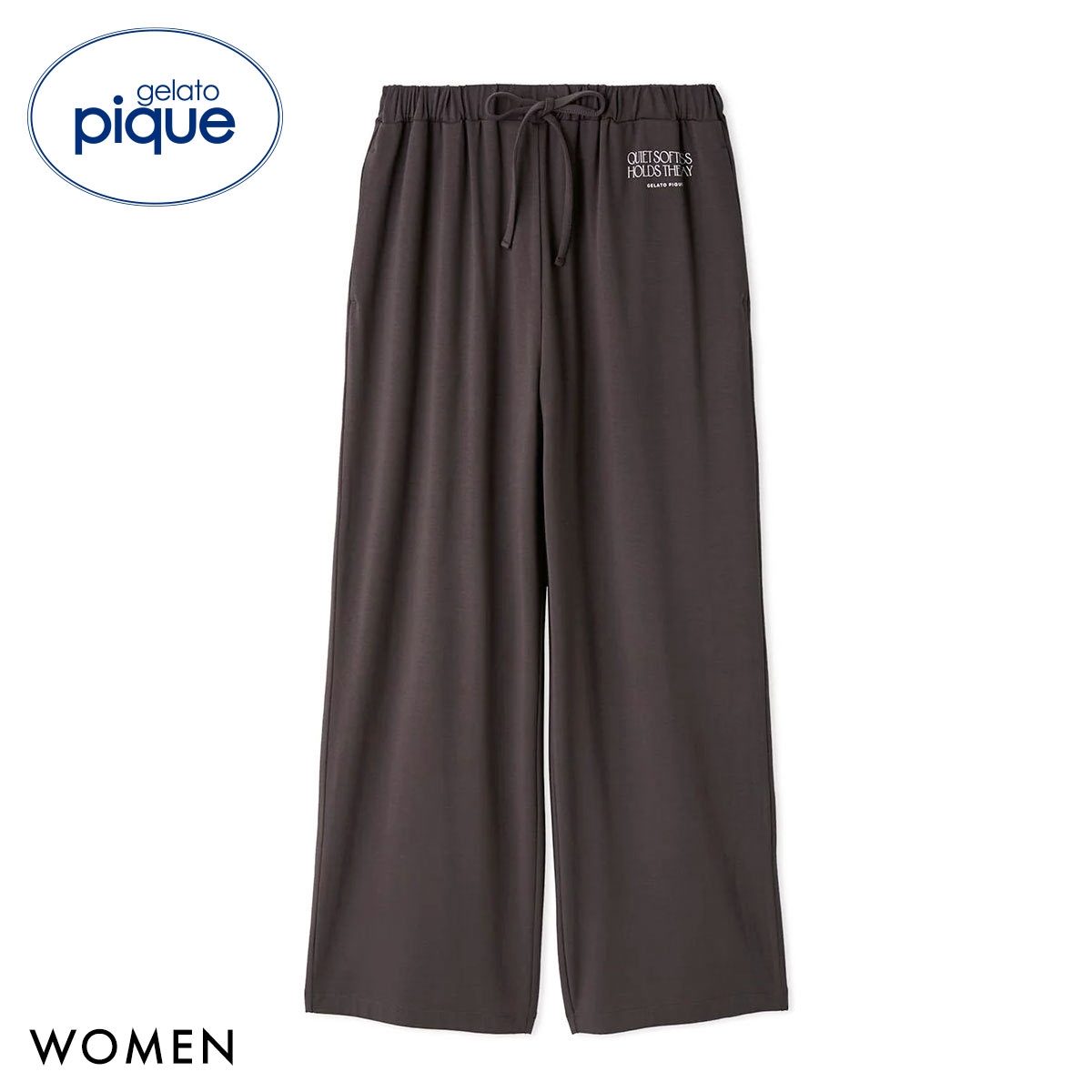 ジェラートピケ レディース 接触冷感 レーヨンロゴロングパンツ ジェラピケ パジャマ ルームウェア gelato pique(DGY-濃グレー-Free)