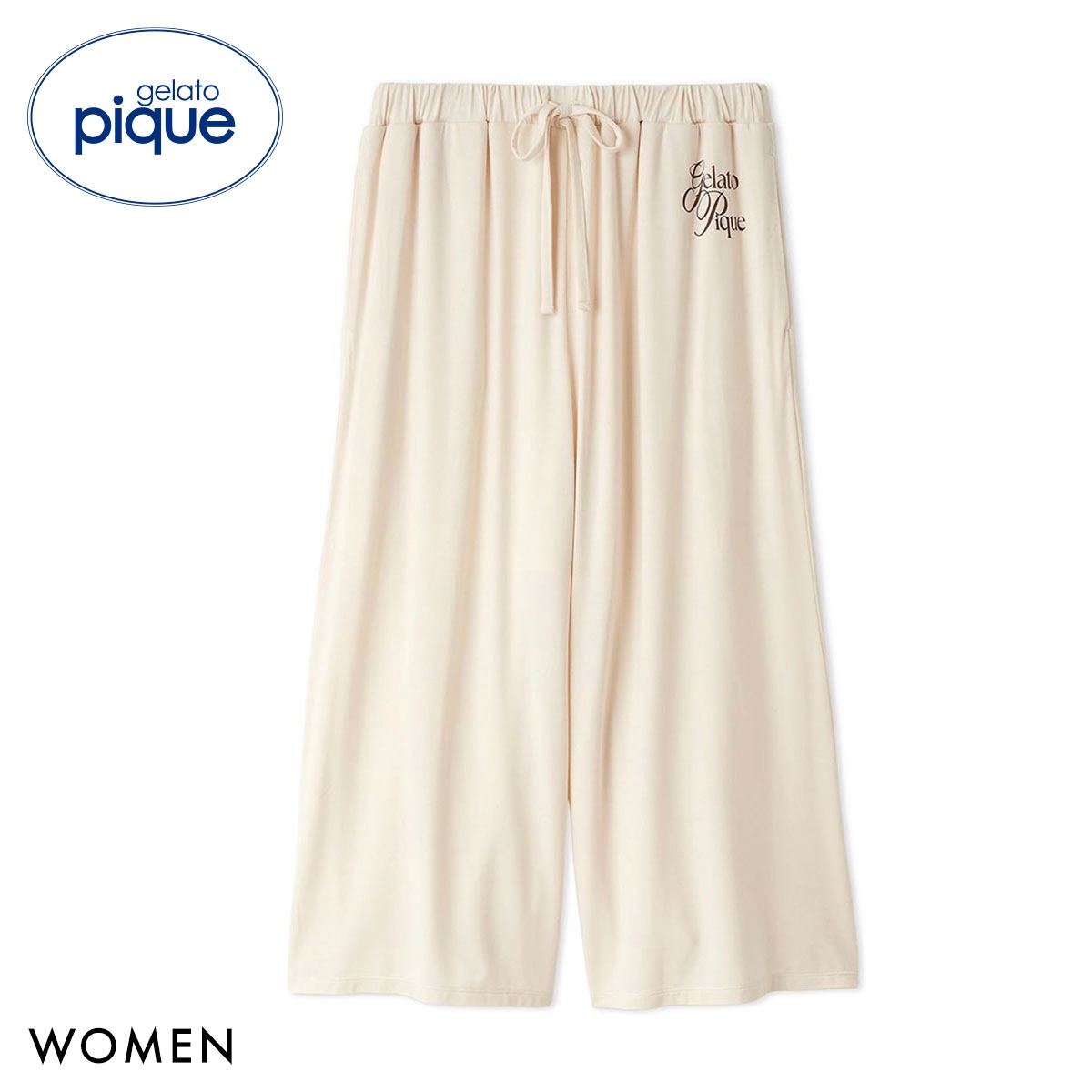 ジェラートピケ レディース 母の日 IFMC. 接触冷感 レーヨンロゴ7分丈パンツ ジェラピケ パジャマ ルームウェア gelato pique(CR-クリーム-Free)